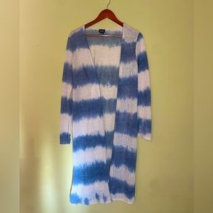 Blue and White Tye-Dyed Duster Cardigan- Size Med